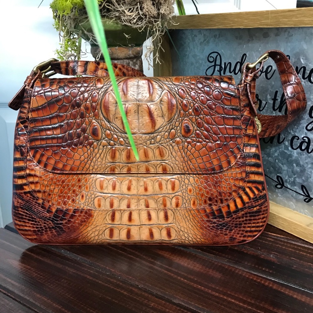 Brahmin Rich Brown Crocodile Embossed Shoulder Bag